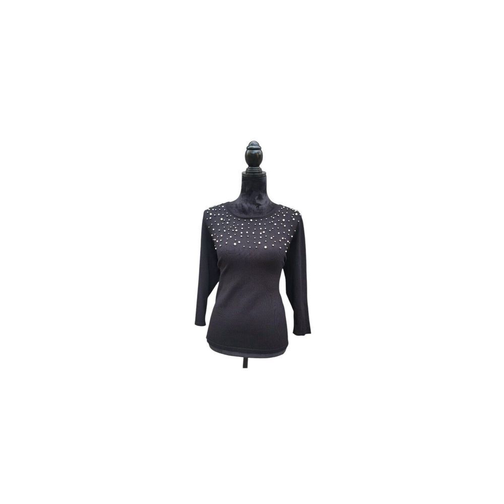 Liz Claiborne Women's Long Sleeve Black Pullover Sweater Beaded Jeweled Large L